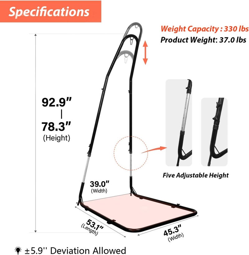 Bathonly Hammock Chair Stand Only, Adjustable Height 79-93 Inch, 330 Lb Capacity, Heavy Duty Stand for Hammock Chair Solid Steel Structure Hanging Chair Stand with Powder Coated Finish, Indoor/Outdoor - Image 4
